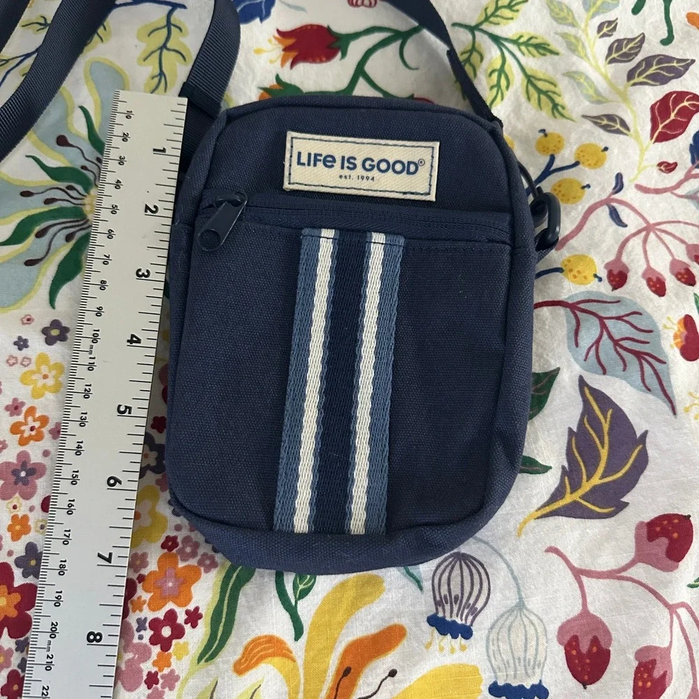 Life is Good Crossbody Bag Small OS Blue Striped Canvas Utility Pouch Travel
